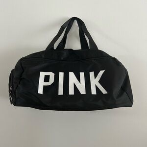 Victoria's Secret Pink Duffle Gym Bag Large Black White Logo Spellout DB